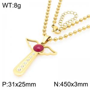 Fashion Stainless Steel Angel Wings Cross Pendant Necklace Bead Chain Jewelry Necklaces - KN292976-Z