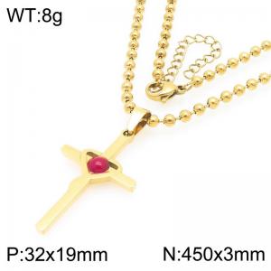 Fashion Stainless Steel Heart Link Cross Pendant Necklace Bead Chain Jewelry Necklaces - KN292977-Z