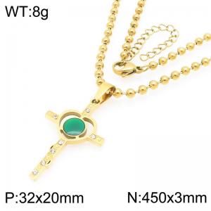 Fashion Stainless Steel Heart Cross Pendant Necklace Bead Chain Jewelry Zircon Necklaces - KN292978-Z