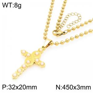 High Quality Vintage Jewelry Stainless Steel Cross Pearl Pendant Necklace Bead Chain Jewelry Necklaces - KN292979-Z
