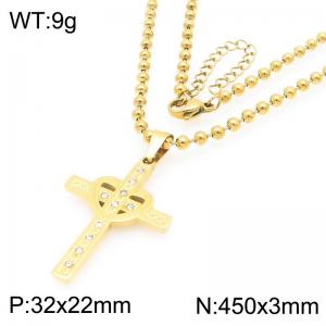 High Quality Vintage Jewelry Stainless Steel Heart Cross Pendant Necklace Bead Chain Jewelry Zircon Necklaces - KN292983-Z
