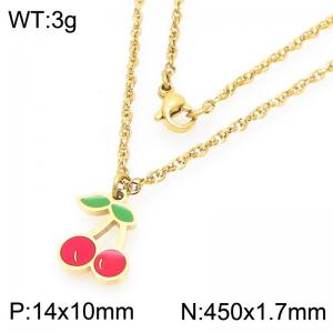 Boho Cherry Charm Neckalce Women's Gold Color Stainless Steel Jewelry - KN292997-Z