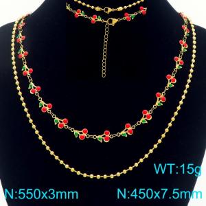 Boho Cherry Charm Bracelet Women's Gold Color Stainless Steel Double Chain Jewelry - KN293027-Z