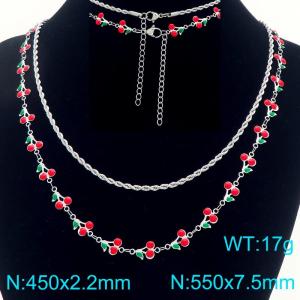 Boho Cherry Charm Bracelet Women's Stainless Steel Double Chain Jewelry - KN293035-Z