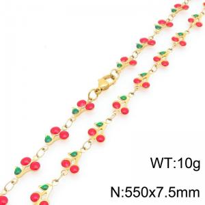 Boho Cherry Charm Bracelet Women's Gold Color Stainless Steel Jewelry - KN293047-Z