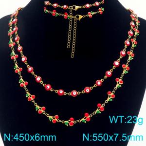 Boho Cherry Charm Bracelet Women's Gold Color Stainless Steel Double Chain Jewelry - KN293116-Z