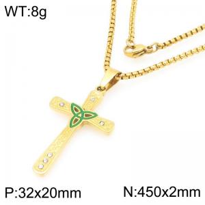 Gold Color Stainless Steel Cross Pendant Necklace Women's Punk Jewelry - KN293160-Z