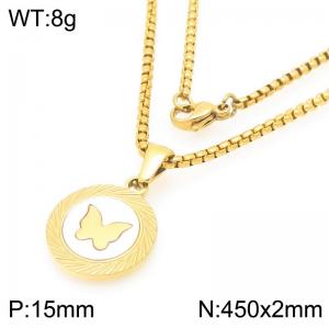 Gold Color Stainless Steel Round Charm Necklace Punk Stylish Celestial - Inspired Pendant Jewelry - KN293169-Z