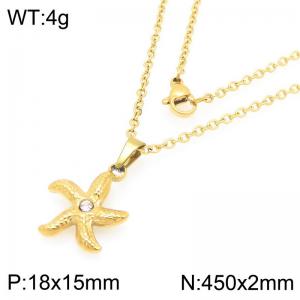 Fashionable ocean style stainless steel diamond studded starfish necklace - KN293228-Z
