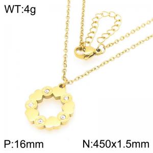 Fashionable countryside style stainless steel necklace paired with diamond studded heart-shaped circular pendant - KN293297-Z