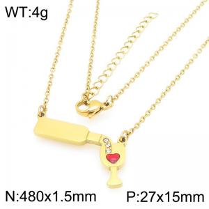 Fashionable and personalized stainless steel wine bottle and high footed glass combination paired with diamond studded necklace - KN293302-Z