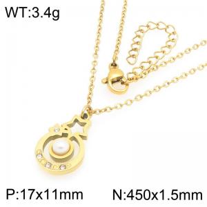 Personalized design stainless steel necklace inlaid with diamonds and pearls - KN293310-Z