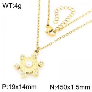 Personalized design stainless steel necklace with diamond and pearl gears - KN293311-Z