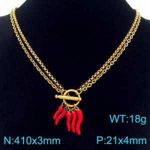 Elegant Link Neckalce for Women Adorned with Chili Charms Gold Color Stainless Steel Jewelry - KN293317-Z