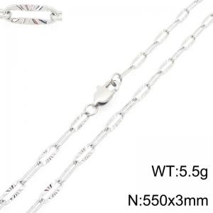 Simple and stylish stainless steel flat wire embossed long O-chain 55cm necklace - KN293500-Z