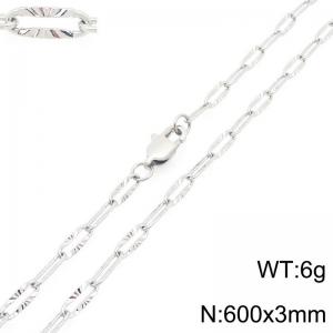 Simple and stylish stainless steel flat wire embossed long O-chain 60cm necklace - KN293501-Z