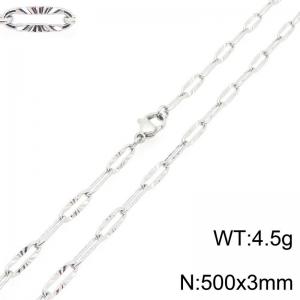 Simple and stylish stainless steel flat wire embossed long O-chain 50cm necklace - KN293503-Z