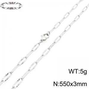 Simple and stylish stainless steel flat wire embossed long O-chain 55cm necklace - KN293504-Z