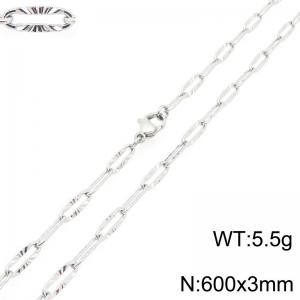 Simple and stylish stainless steel flat wire embossed long O-chain 60cm necklace - KN293505-Z