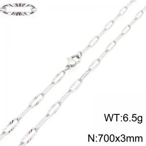 Simple and stylish stainless steel flat wire embossed long O-chain 70cm necklace - KN293507-Z