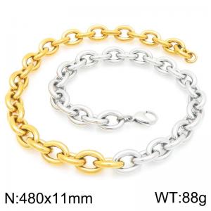 Punk Hip-hop Thick Chain Collarbone Necklace Creative Mixed-color Metal Stainless Steel Oval Chain Necklaces - KN293536-Z