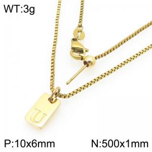 Fashionable stainless steel gold-plated letter U paired with a versatile necklace - KN293713-Z
