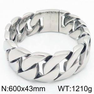 Punk exaggerated personality stainless steel 600 × 43mm smooth Cuban chain special buckle domineering silver bracelet - KN293728-KJX
