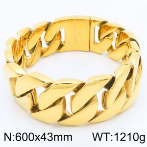 Punk exaggerated personality stainless steel 600 × 43mm smooth Cuban chain special buckle domineering gold bracelet - KN293729-KJX
