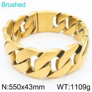 Punk exaggerated personality stainless steel 550 × 43mm frosted Cuban chain special buckle domineering gold bracelet - KN293733-KJX