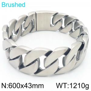Punk exaggerated personality stainless steel 600 × 43mm frosted Cuban chain special buckle domineering silver bracelet - KN293739-KJX