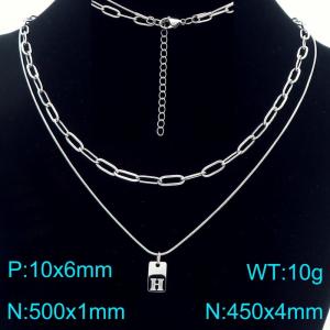 Simple Chain Link Necklace Customized Alphabet H Pendant Women  Silver Color Fashion Goth Jewelry Party Gift - KN293784-Z