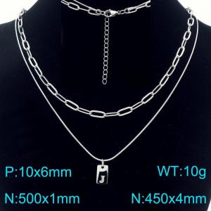 Simple Chain Link Necklace Customized Alphabet J Pendant Women  Silver Color Fashion Goth Jewelry Party Gift - KN293786-Z