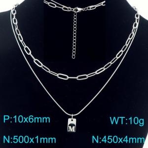 Simple Chain Link Necklace Customized Alphabet M Pendant Women  Silver Color Fashion Goth Jewelry Party Gift - KN293789-Z