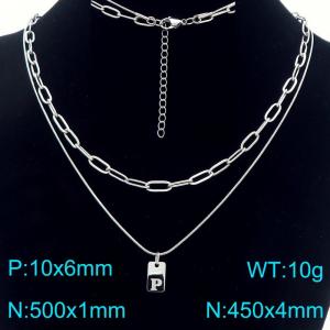 Simple Chain Link Necklace Customized Alphabet P Pendant Women  Silver Color Fashion Goth Jewelry Party Gift - KN293792-Z