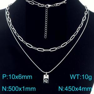 Simple Chain Link Necklace Customized Alphabet Q Pendant Women  Silver Color Fashion Goth Jewelry Party Gift - KN293793-Z
