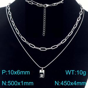 Simple Chain Link Necklace Customized Alphabet R Pendant Women  Silver Color Fashion Goth Jewelry Party Gift - KN293794-Z