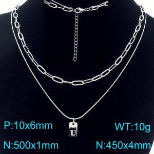 Simple Chain Link Necklace Customized Alphabet U Pendant Women  Silver Color Fashion Goth Jewelry Party Gift - KN293797-Z