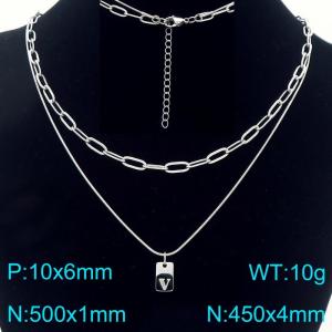 Simple Chain Link Necklace Customized Alphabet V Pendant Women  Silver Color Fashion Goth Jewelry Party Gift - KN293798-Z