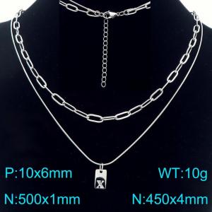Simple Chain Link Necklace Customized Alphabet X Pendant Women  Silver Color Fashion Goth Jewelry Party Gift - KN293800-Z
