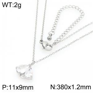 European and American fashion personality stainless steel creative sparkling zircon heart temperament silver necklace - KN295035-GC