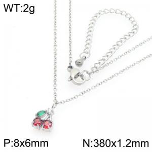 European and American fashion personality stainless steel creative fruit series set with zircon cherry temperament silver necklace - KN295041-GC