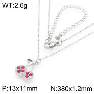 European and American fashion personality stainless steel creative fruit series set with zircon cherry temperament silver necklace - KN295042-GC