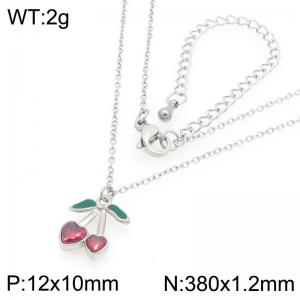 European and American fashion personality stainless steel creative fruit series set with zircon heart-shaped cherry temperament silver necklace - KN295045-GC