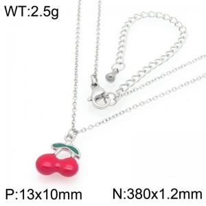 European and American fashion personality stainless steel creative fruit series drip cherry temperament silver necklace - KN295047-GC