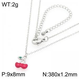 European and American fashion personality stainless steel creative fruit series drip cherry temperament silver necklace - KN295048-GC