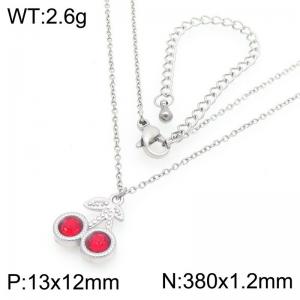 European and American fashion personality stainless steel creative fruit series set with zircon cherry temperament silver necklace - KN295051-GC