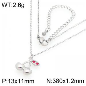 European and American fashion personality stainless steel creative fruit series three-dimensional cherry temperament silver necklace - KN295052-GC