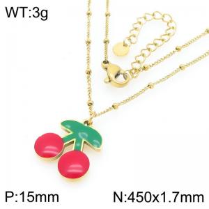 European and American fashion personality stainless steel creative fruit series cherry pendant temperament gold necklace - KN295290-Z