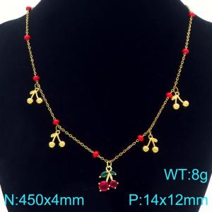Fashionable stainless steel countryside style cherry necklace inlaid with gemstones - KN295384-Z