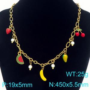 Fashion stainless steel countryside style necklace with multiple fruit accessories - KN295387-Z